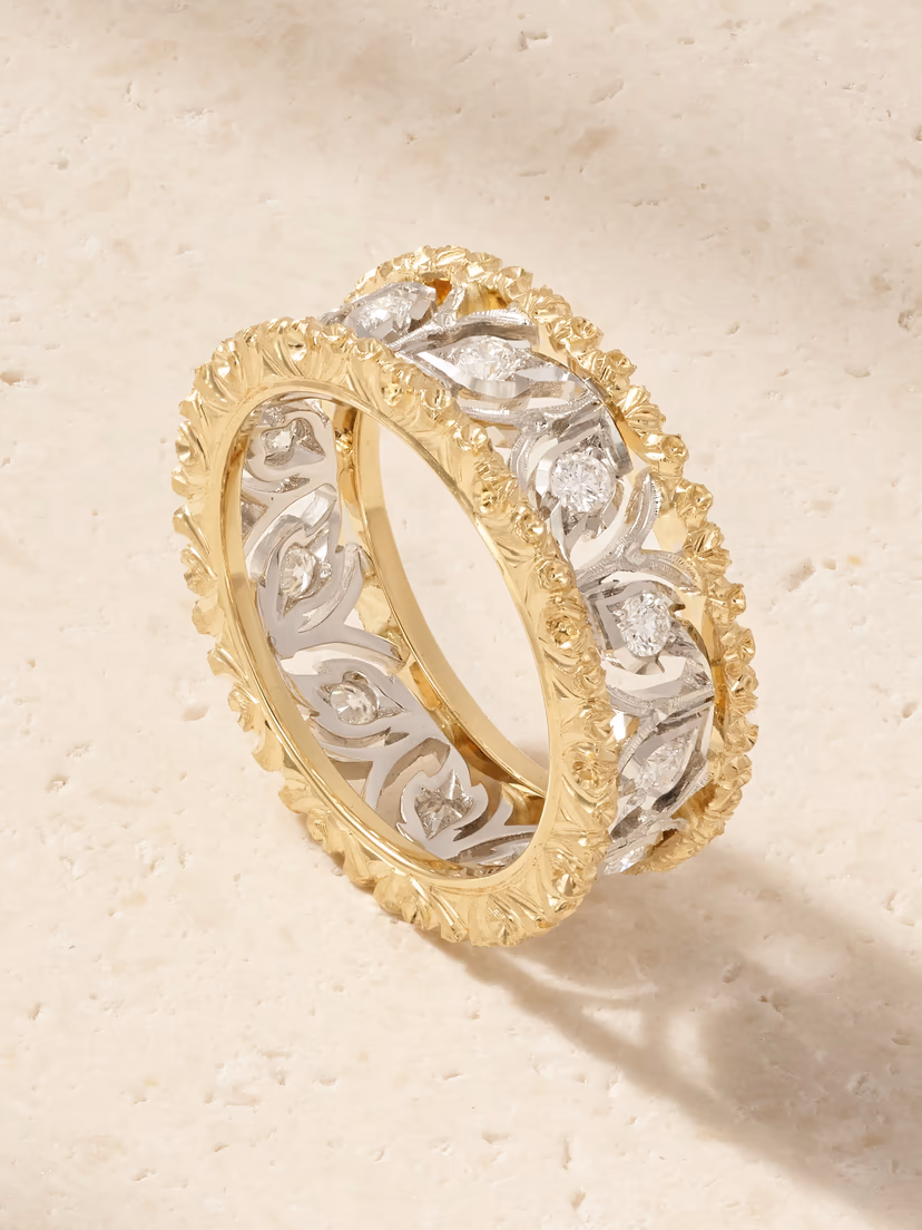 BUCCELLATI Ramage Eternelle 18-karat yellow and white gold diamond ring