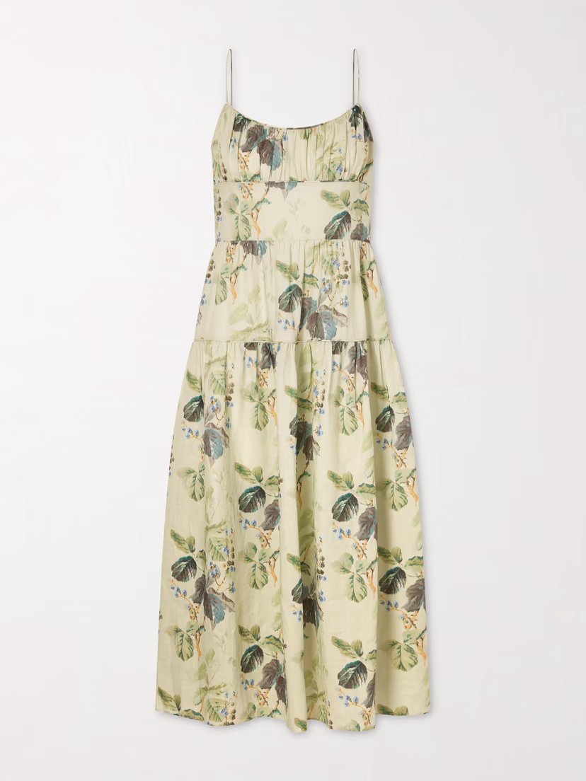DÔEN Benoit tiered gathered floral-print ramie midi dress