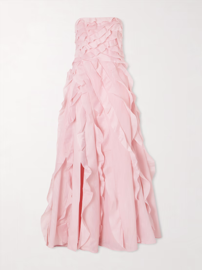 AJE. Allairie strapless ruffled shirred faille gown