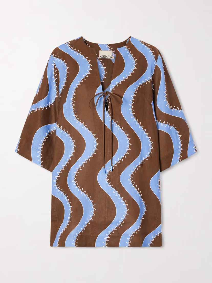 ALÉMAIS Frankie printed embroidered linen mini dress