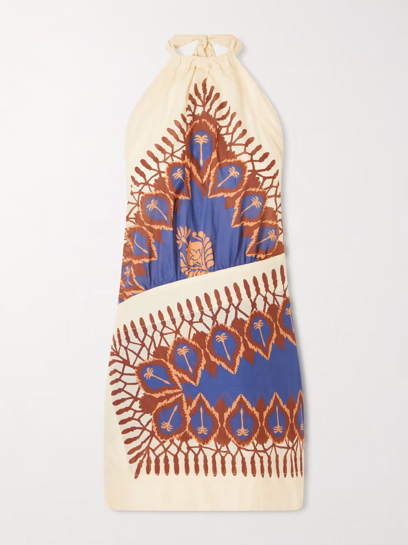 JOHANNA ORTIZ Open-back printed cotton-voile mini dress