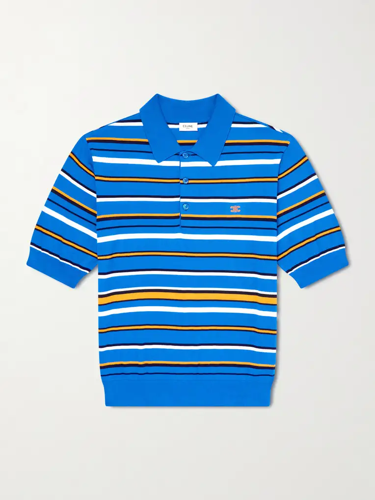 CELINE Slim-Fit Logo-Embroidered Striped Cotton Polo Shirt