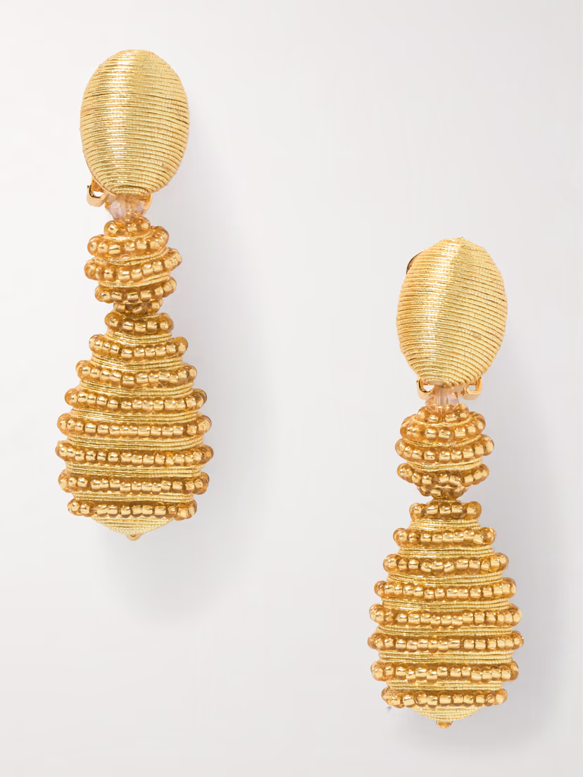 OSCAR DE LA RENTA Beaded gold-tone clip earrings