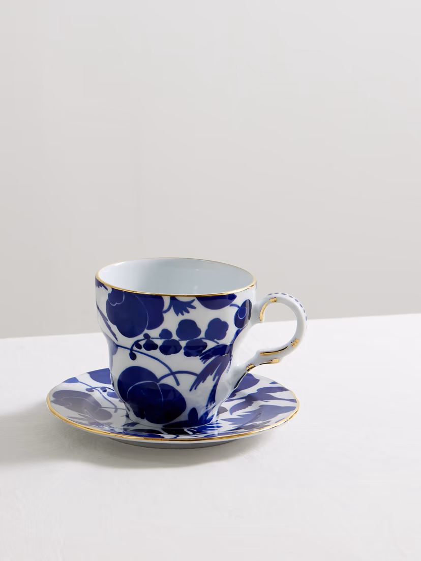 LA DOUBLEJ Gold-plated porcelain teacup and saucer set
