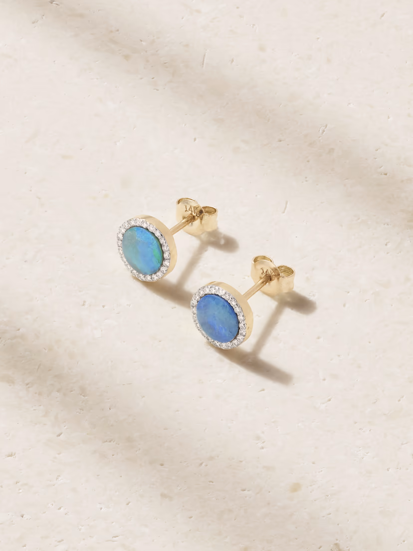 MATEO 14-karat gold, opal and diamond earrings