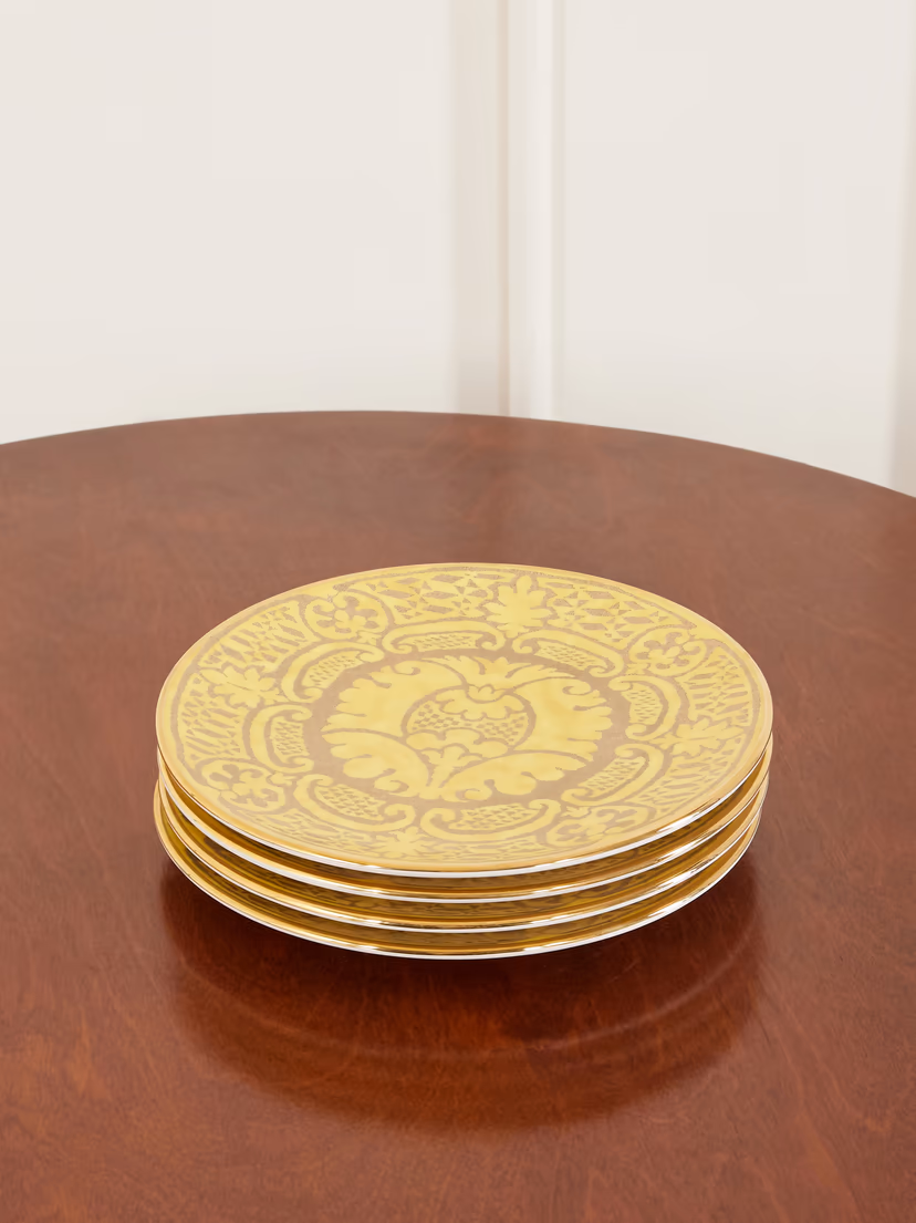 L'OBJET Fortuny Orsini set of four painted earthenware dessert plates
