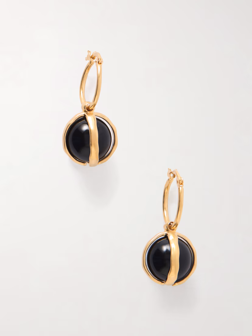 JIL SANDER Gold-tone onyx earrings