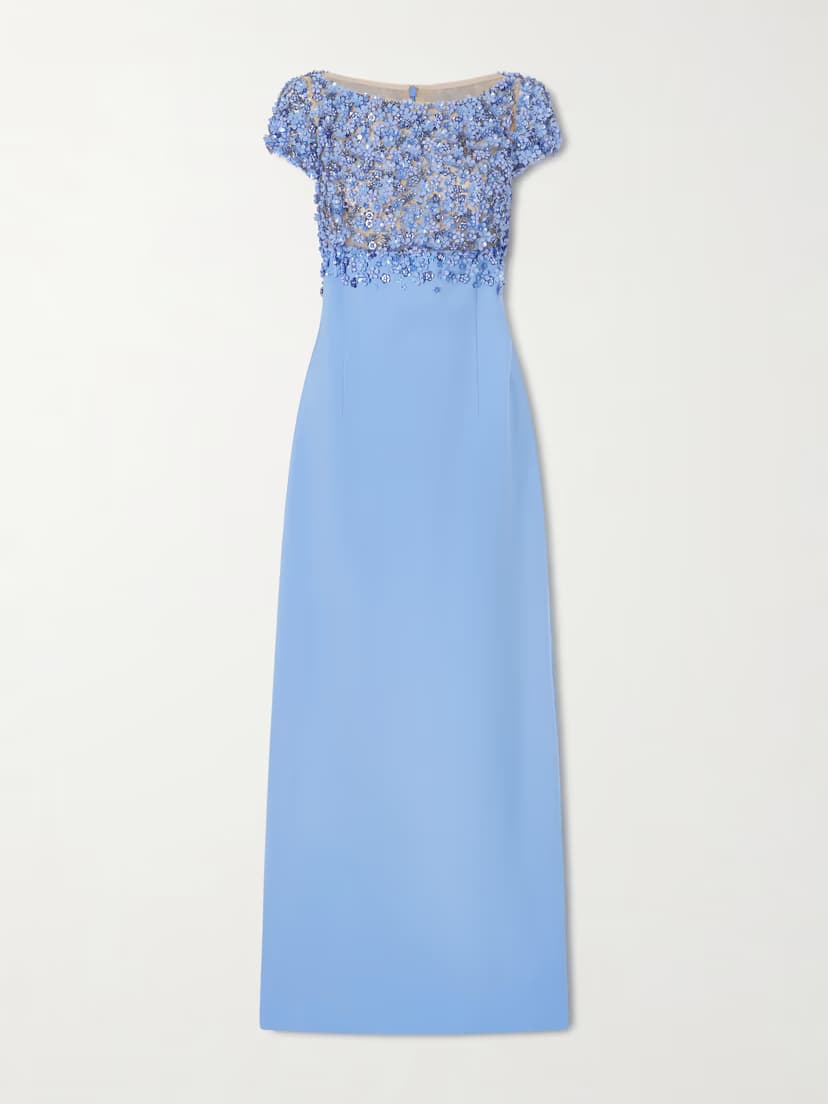 OSCAR DE LA RENTA Crystal-embellished embroidered wool-blend gown