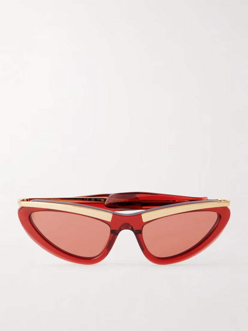 BOTTEGA VENETA EYEWEAR Cat-eye gold-tone and acetate sunglasses