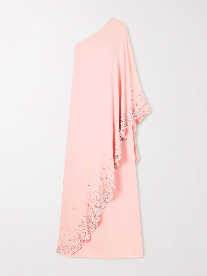 OSCAR DE LA RENTA One-shoulder crystal-embellished silk-blend crepe gown