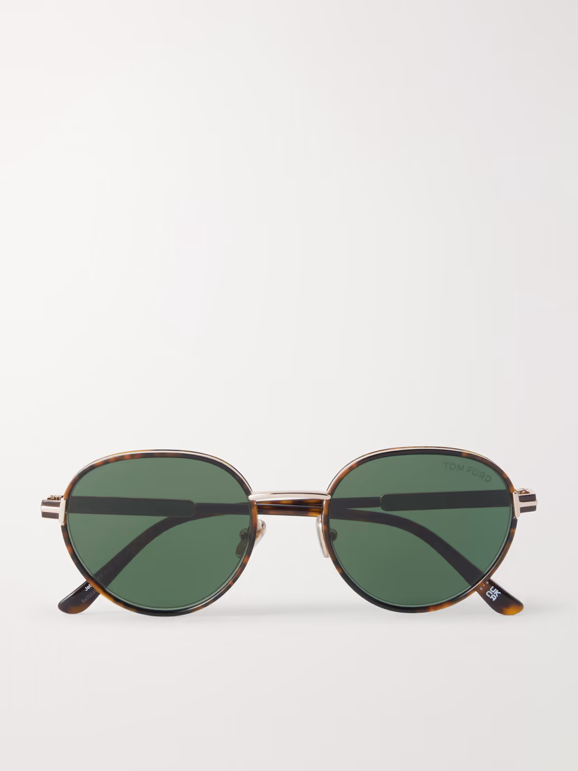 TOM FORD EYEWEAR Jet-02 round-frame gold-tone and tortoiseshell acetate sunglasses