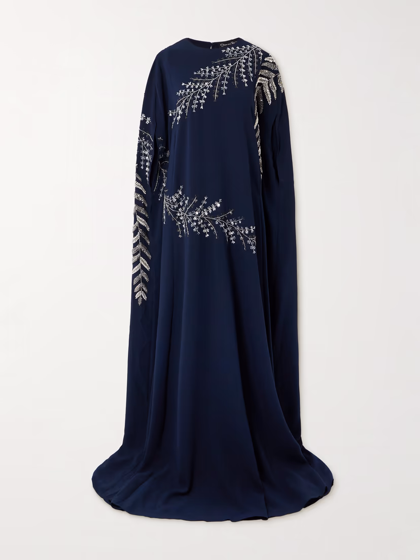 OSCAR DE LA RENTA Embellished stretch-silk georgette gown