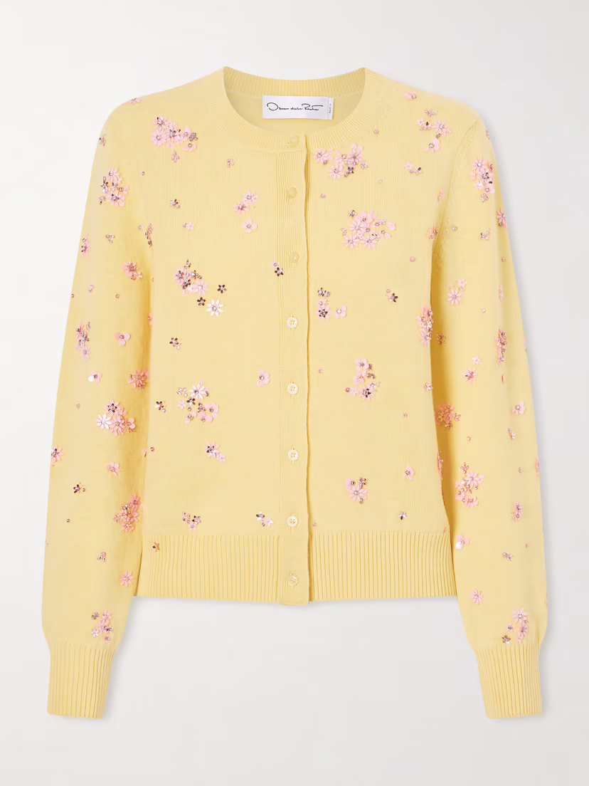 OSCAR DE LA RENTA Crystal-embellished wool cardigan