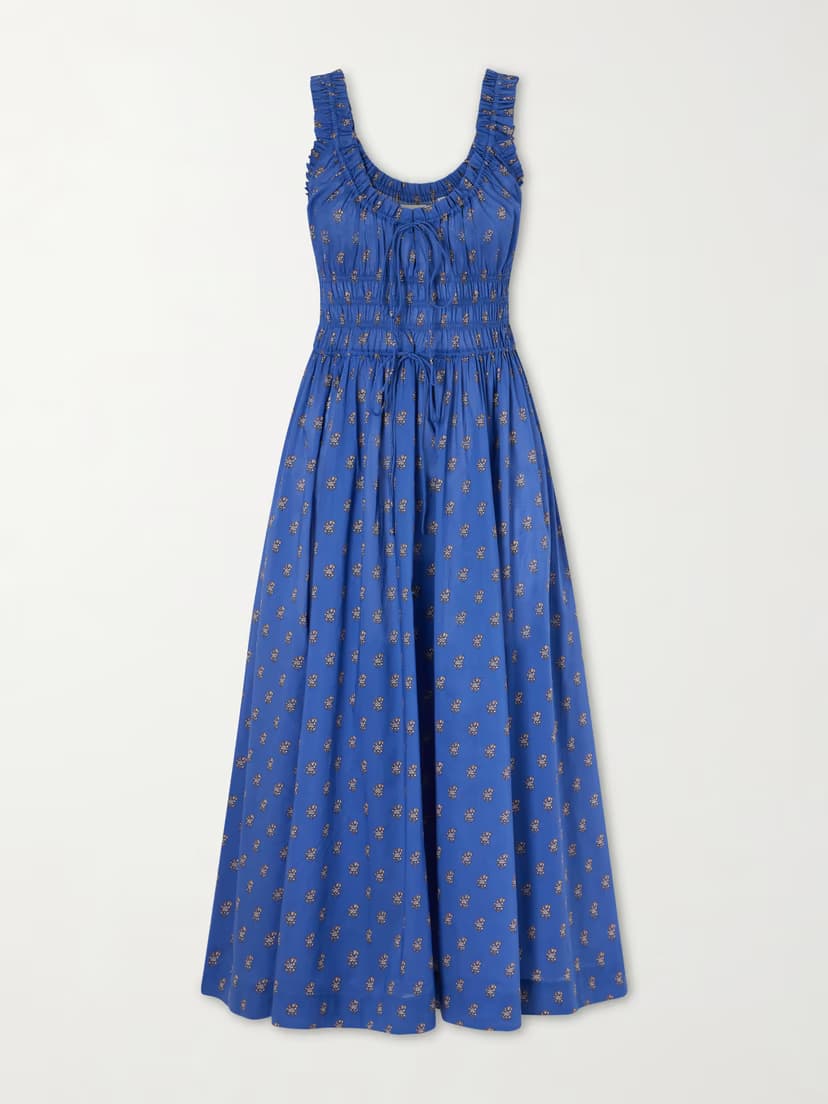 DÔEN Emmaretta shirred floral-print cotton midi dress