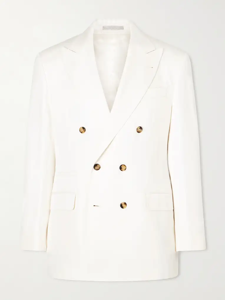 BRUNELLO CUCINELLI Double-Breasted Silk and Linen-Blend Blazer