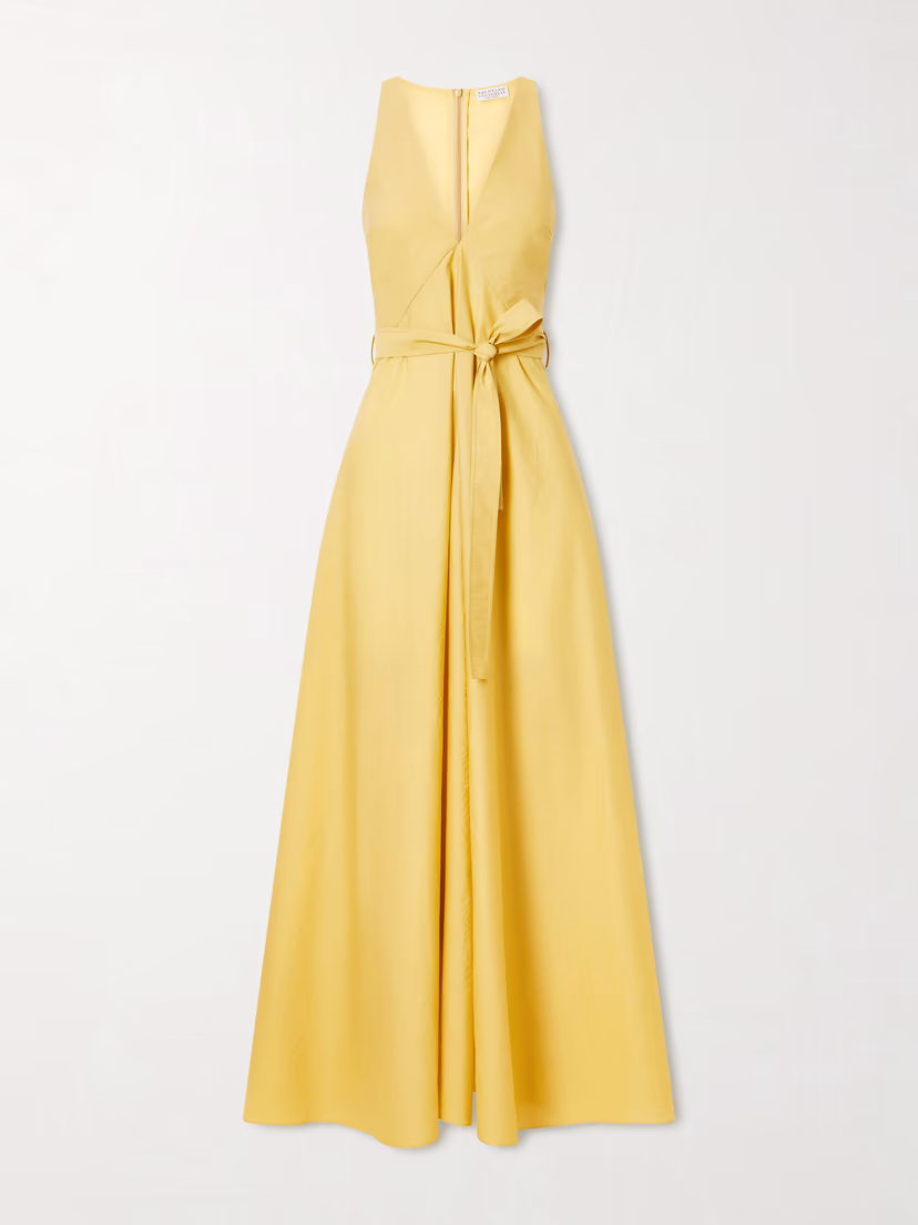 BRUNELLO CUCINELLI Belted cotton-blend midi dress
