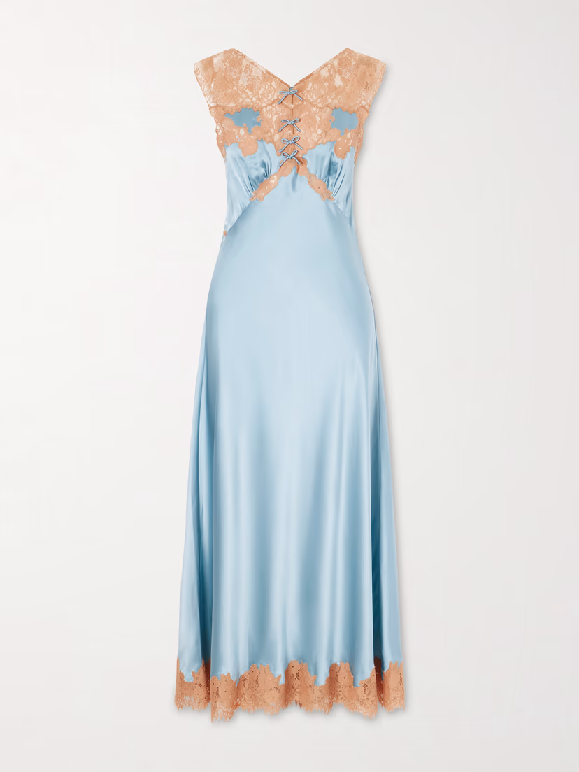 DÔEN Marcelle lace-trimmed silk-satin midi dress