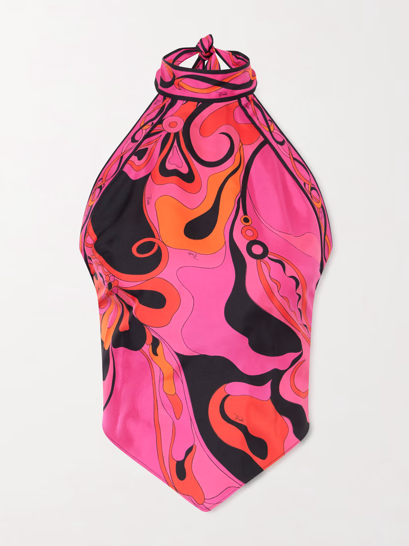 PUCCI Printed halterneck silk-twill top