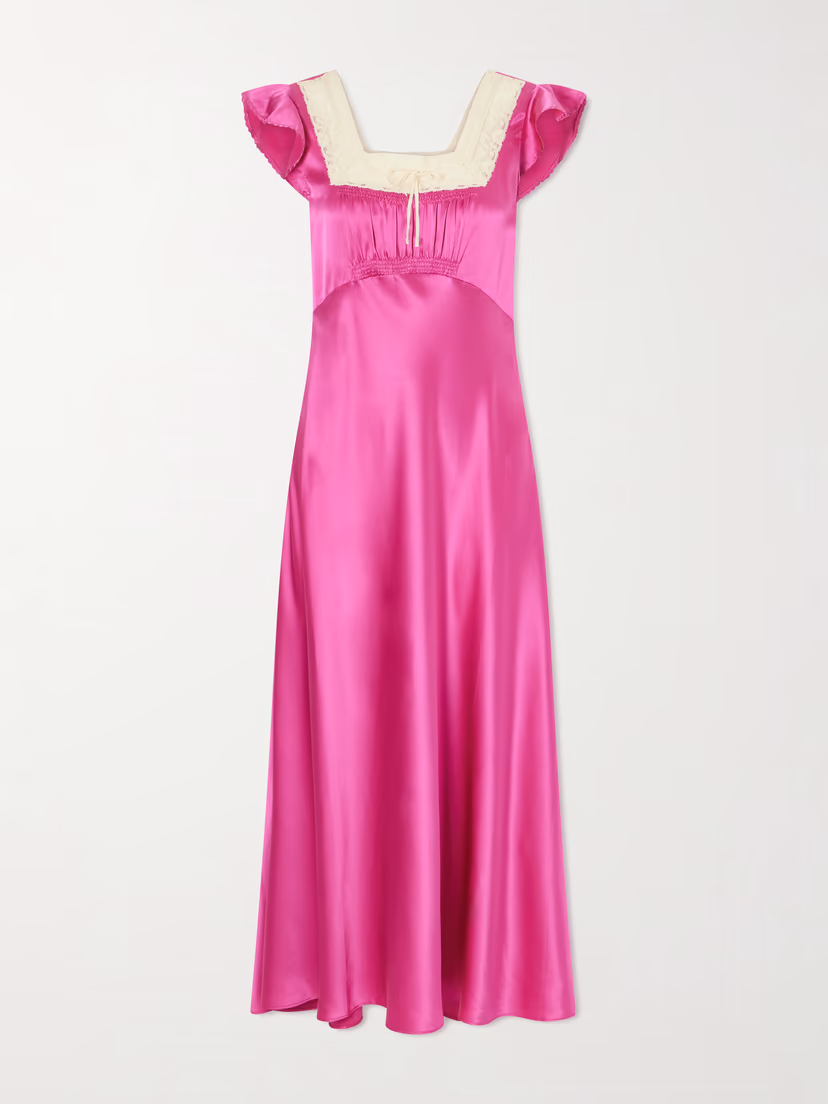 DÔEN Corina lace-trimmed silk-satin midi dress