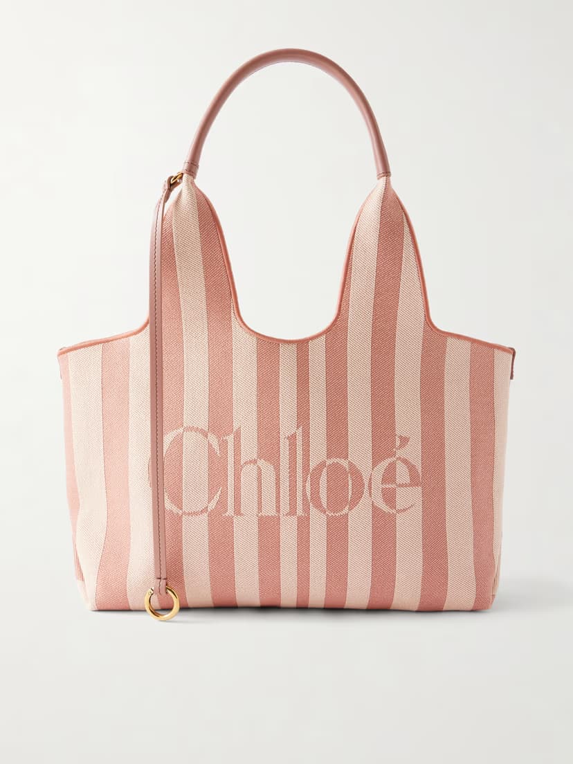 CHLOÉ Striped leather-trimmed canvas shoulder bag