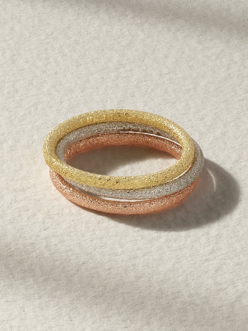 CAROLINA BUCCI Set of three Florentine Finish 18-karat yellow, white and rose gold rings