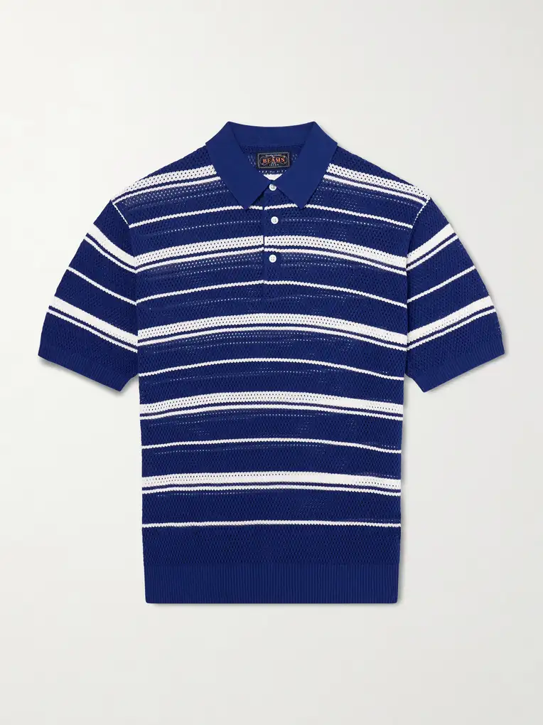 BEAMS PLUS Striped Knitted Cotton Polo Shirt