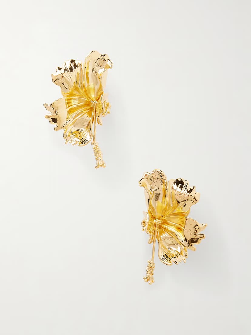 OSCAR DE LA RENTA Hibiscus gold-tone earrings