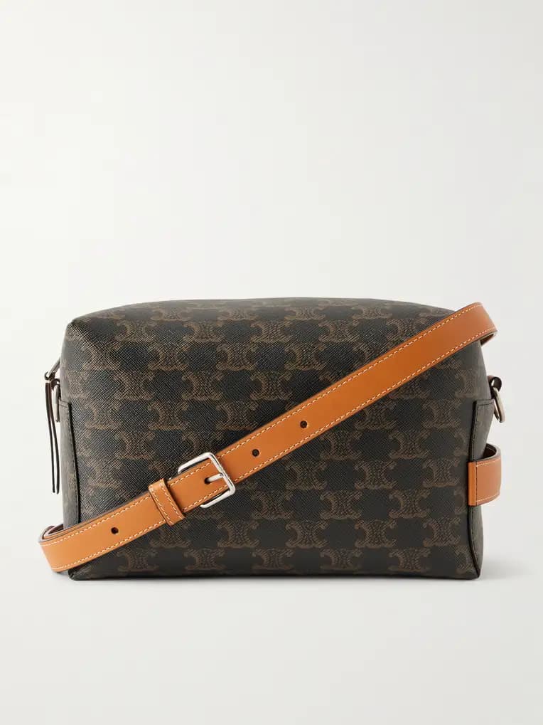 CELINE Leather-Trimmed Monogrammed Coated-Canvas Messenger Bag