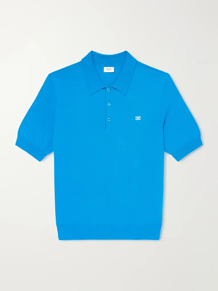 CELINE Triomphe Logo-Embroidered Cotton Polo Shirt