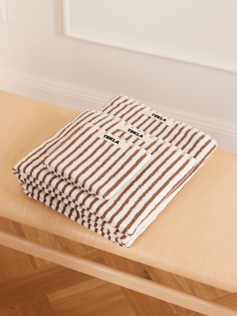 TEKLA Set of three striped organic cotton-terry towels