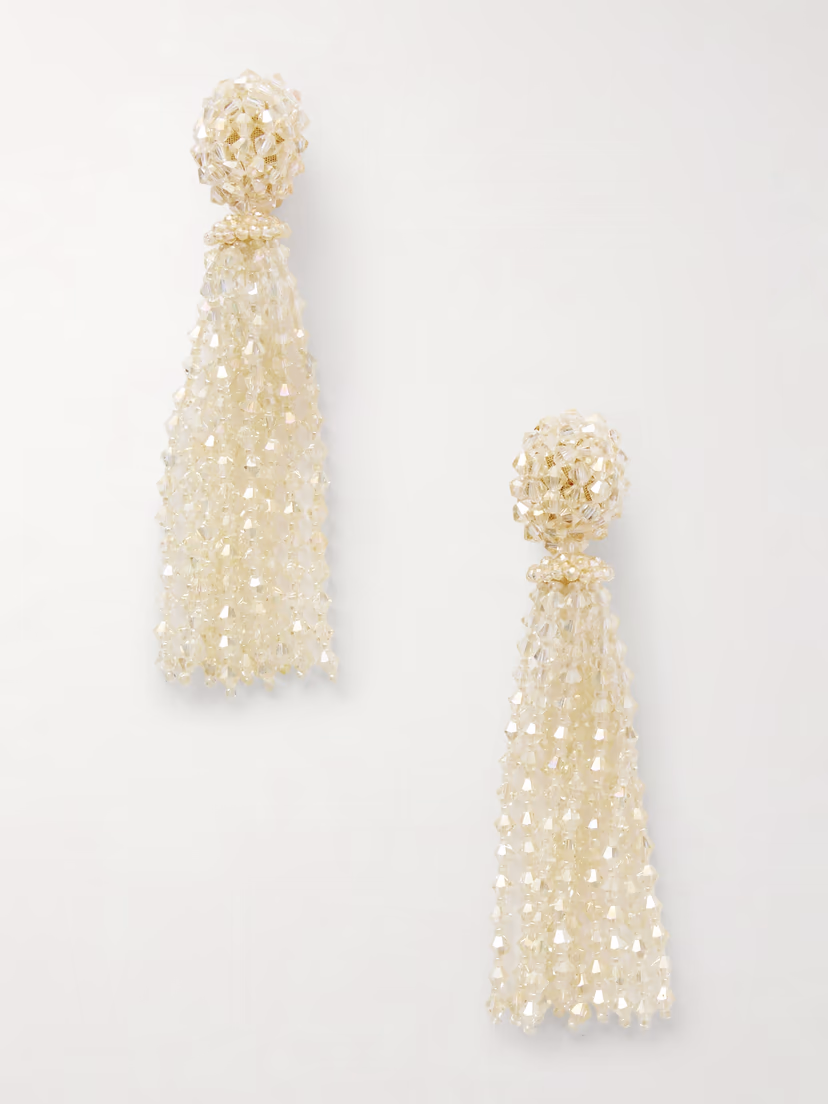 OSCAR DE LA RENTA Tassel beaded clip earrings