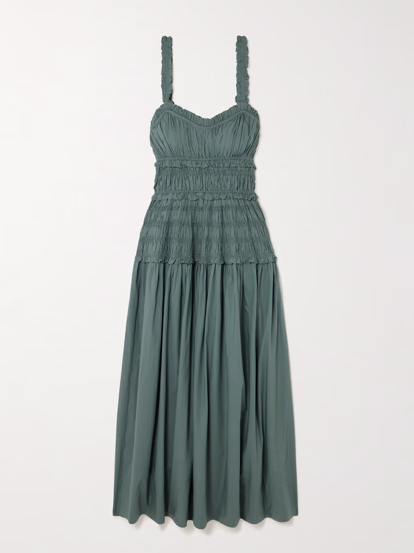 DÔEN Marianne shirred organic cotton-poplin midi dress