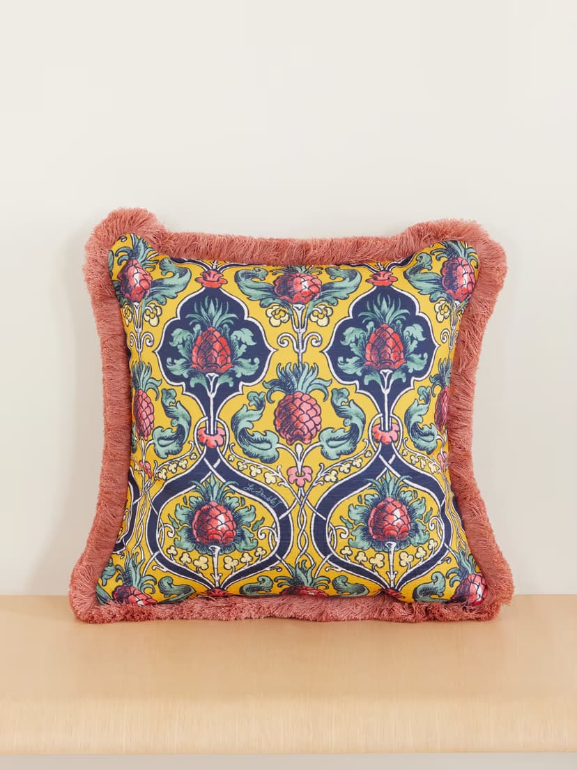 LA DOUBLEJ Floral-printed fringed-trimmed cushion