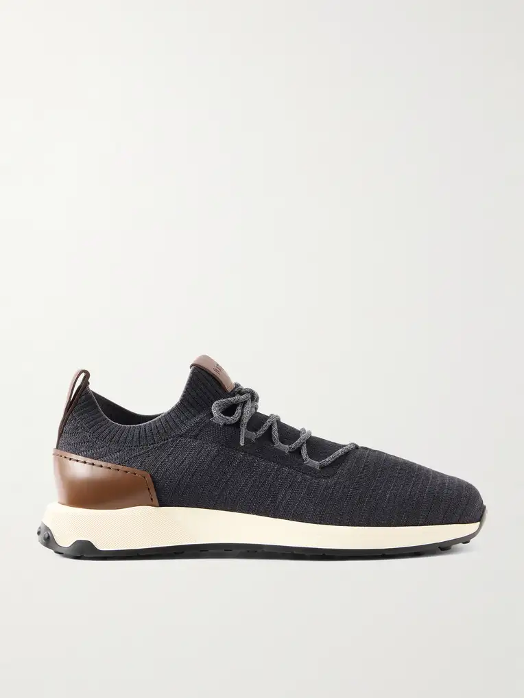 TOD'S Leather-Trimmed Stretch-Knit Sneakers