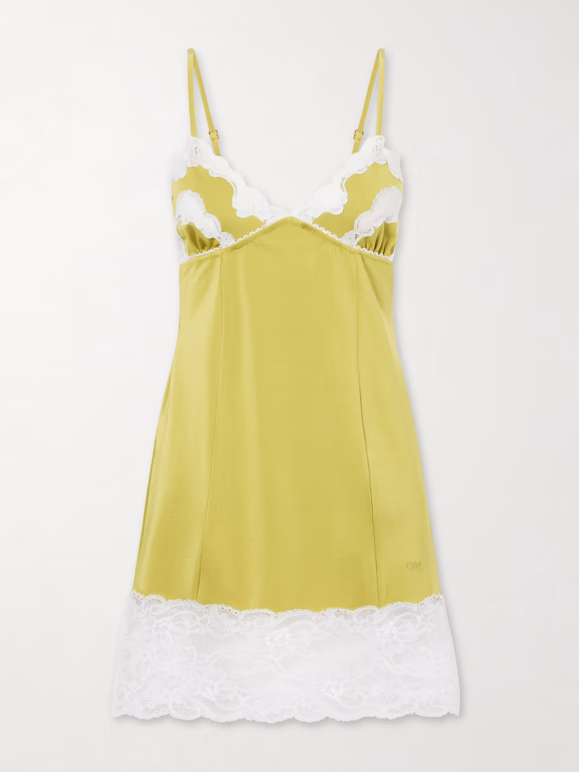 CHLOÉ Lace-trimmed satin mini dress