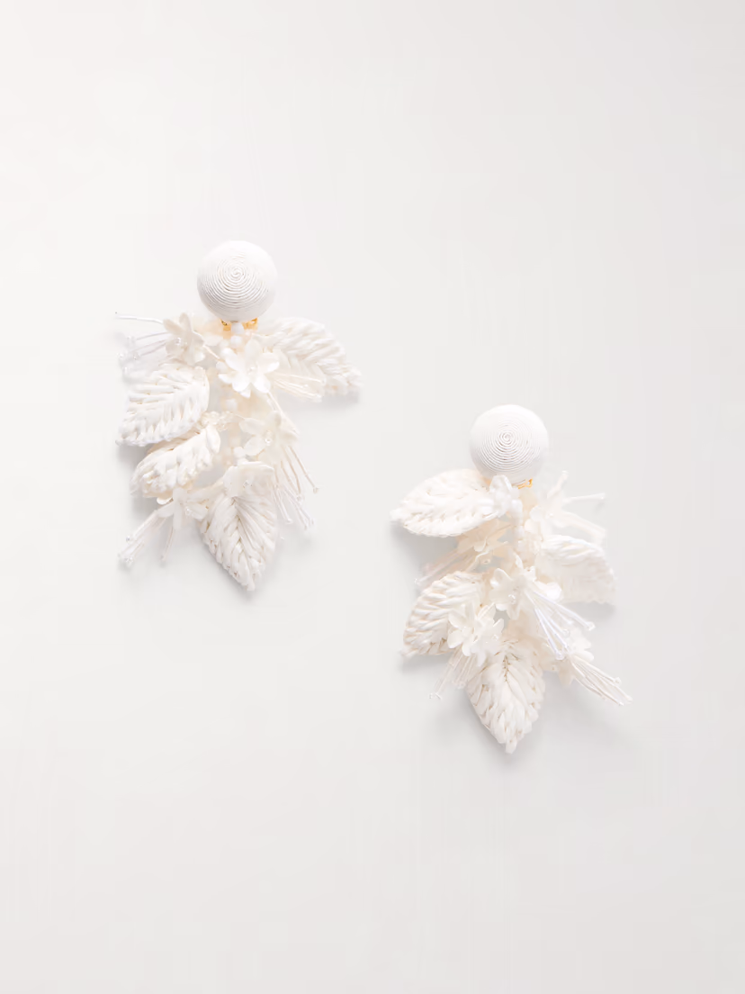 OSCAR DE LA RENTA Bouquet bead-embellished raffia-like clip earrings