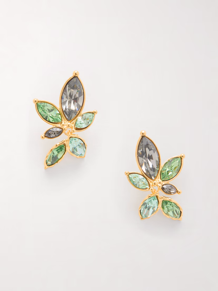 OSCAR DE LA RENTA Navette crystal-embellished gold-tone clip earrings