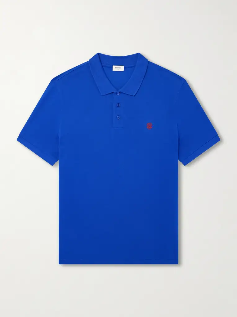 CELINE Logo-Embroidered Cotton-Piqué Polo Shirt