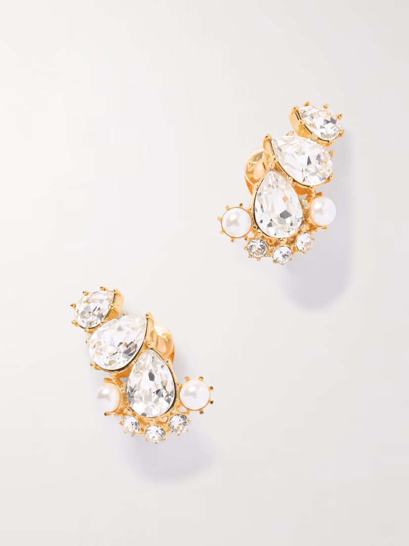 OSCAR DE LA RENTA Crystal-embellished gold-tone earrings
