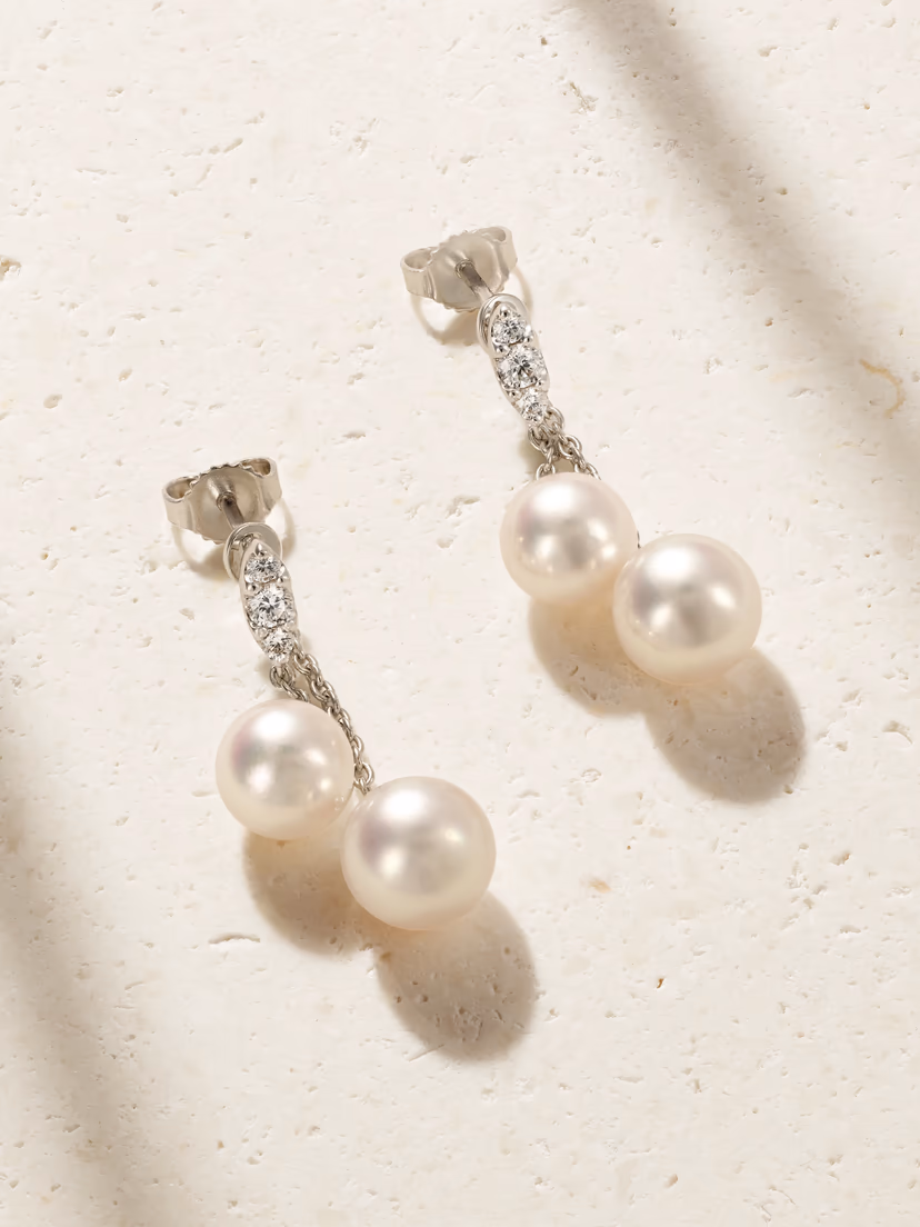 MIKIMOTO 18-karat white gold, diamond and pearl earrings