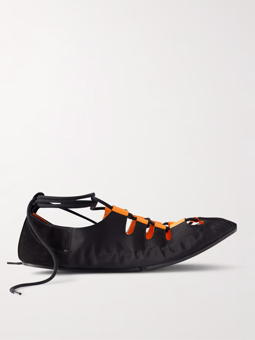 ALAÏA Suede-trimmed shell ballet flats