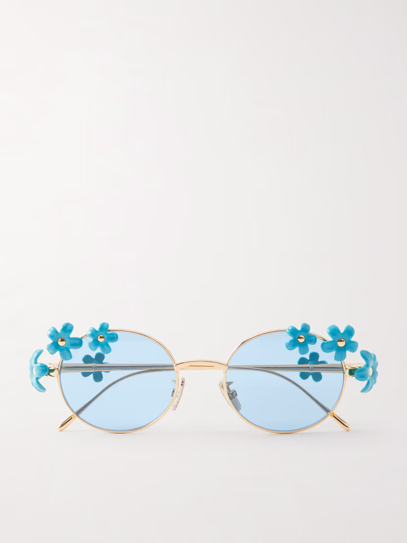 LOEWE EYEWEAR + Paula's Ibiza embellished round-frame gold-tone sunglasses