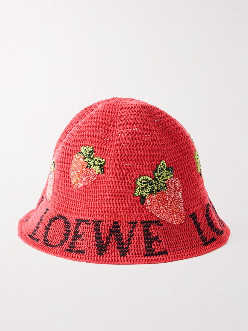 LOEWE + Paula's Ibiza Strawberry embellished cotton bucket hat