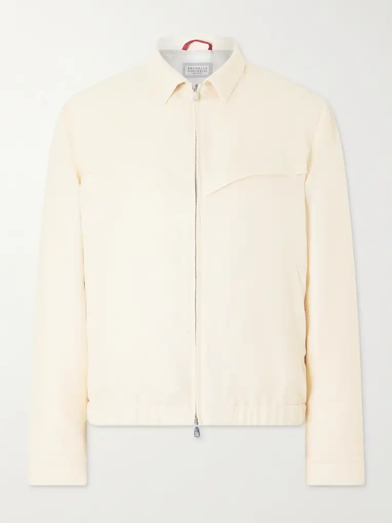 BRUNELLO CUCINELLI Herringbone Wool, Silk and Linen-Blend Blouson Jacket