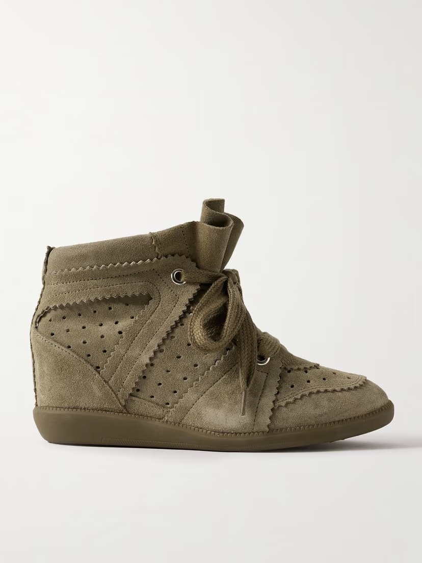 ISABEL MARANT Bobby perforated suede wedge sneakers