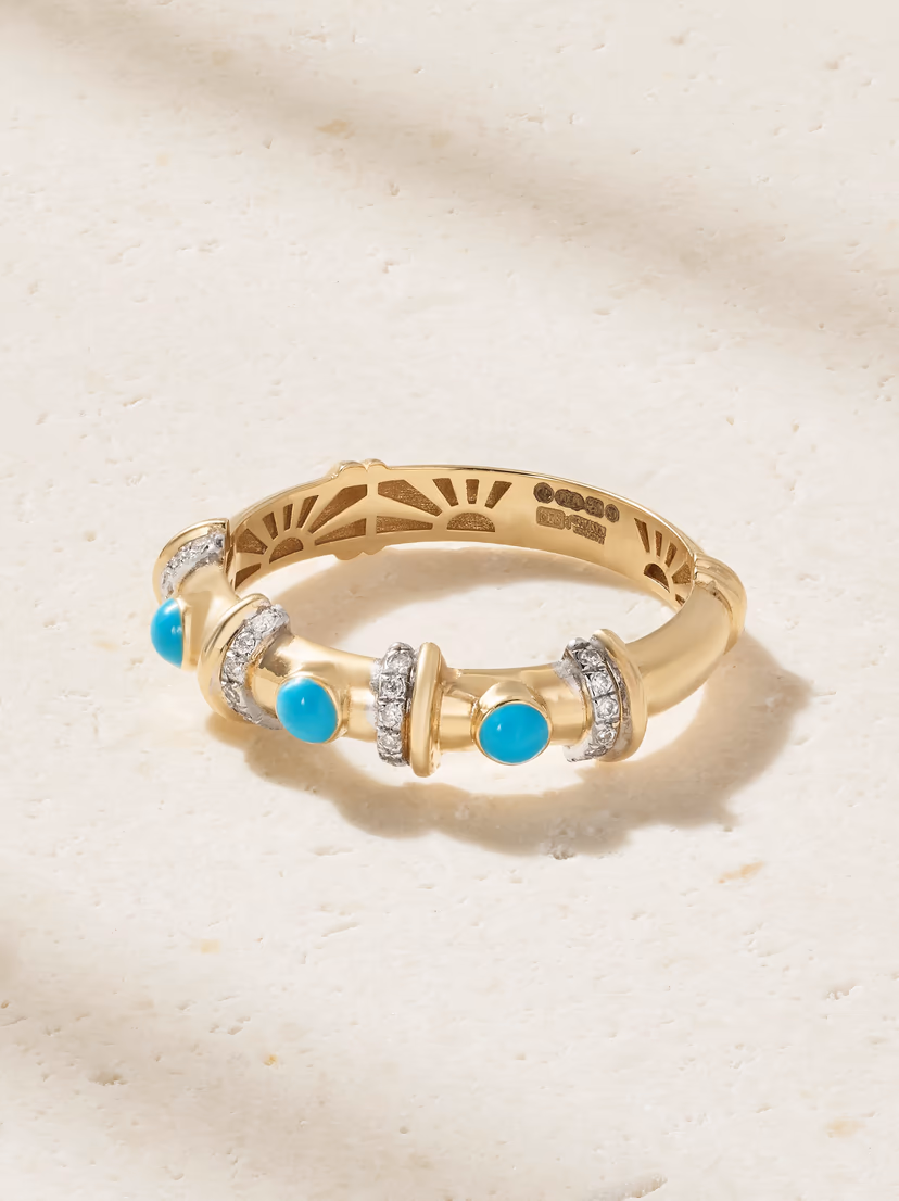 L'ATELIER NAWBAR Milky Way 18-karat gold, turquoise and diamond ring