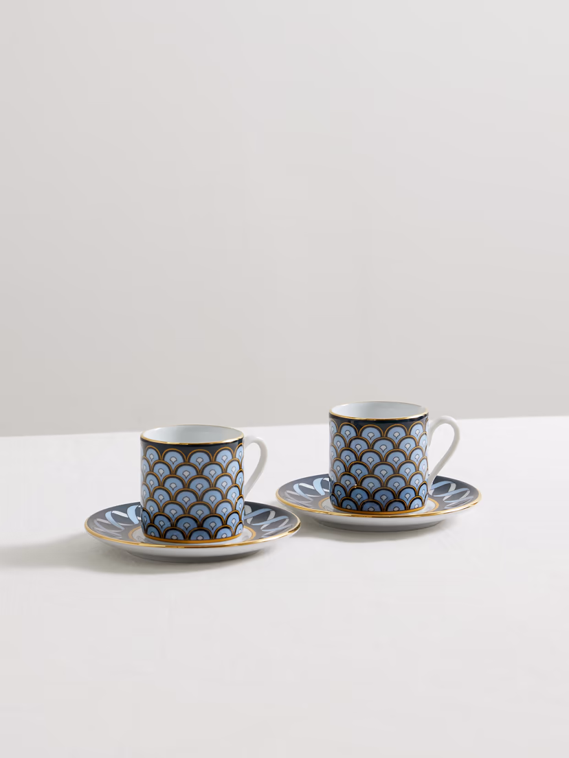 LA DOUBLEJ Impero set of two gold-plated porcelain espresso cups and saucers