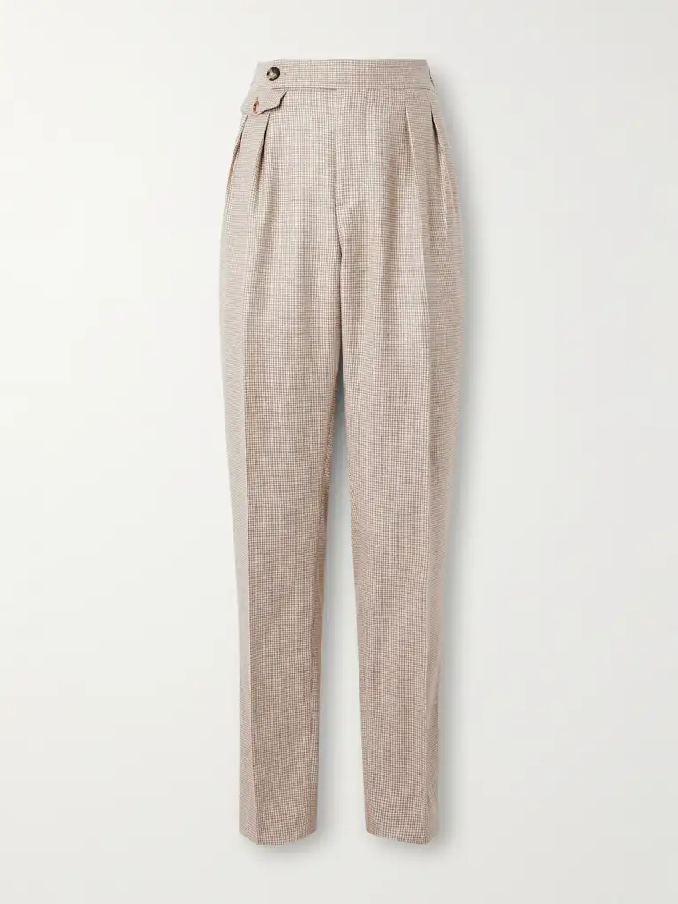 BRUNELLO CUCINELLI Straight-Leg Pleated Puppytooth Cashmere and Silk-Blend Suit Trousers