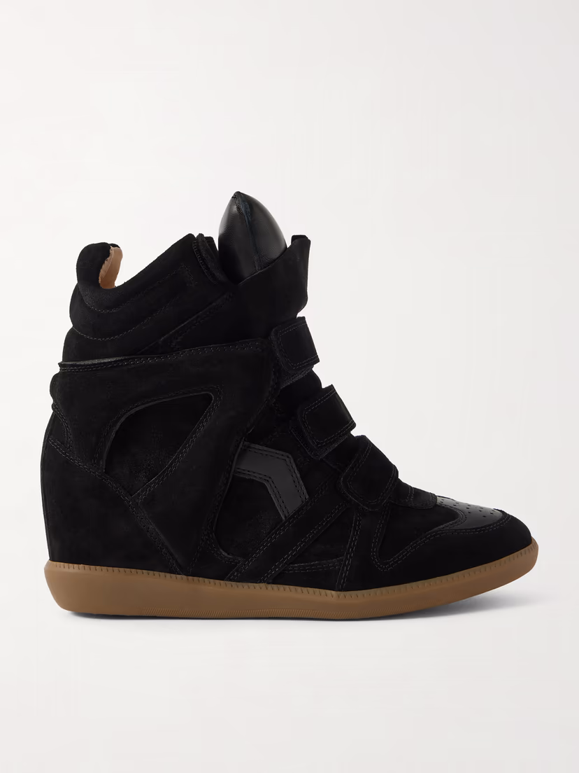 ISABEL MARANT Bekett leather-trimmed suede high-top wedge sneakers
