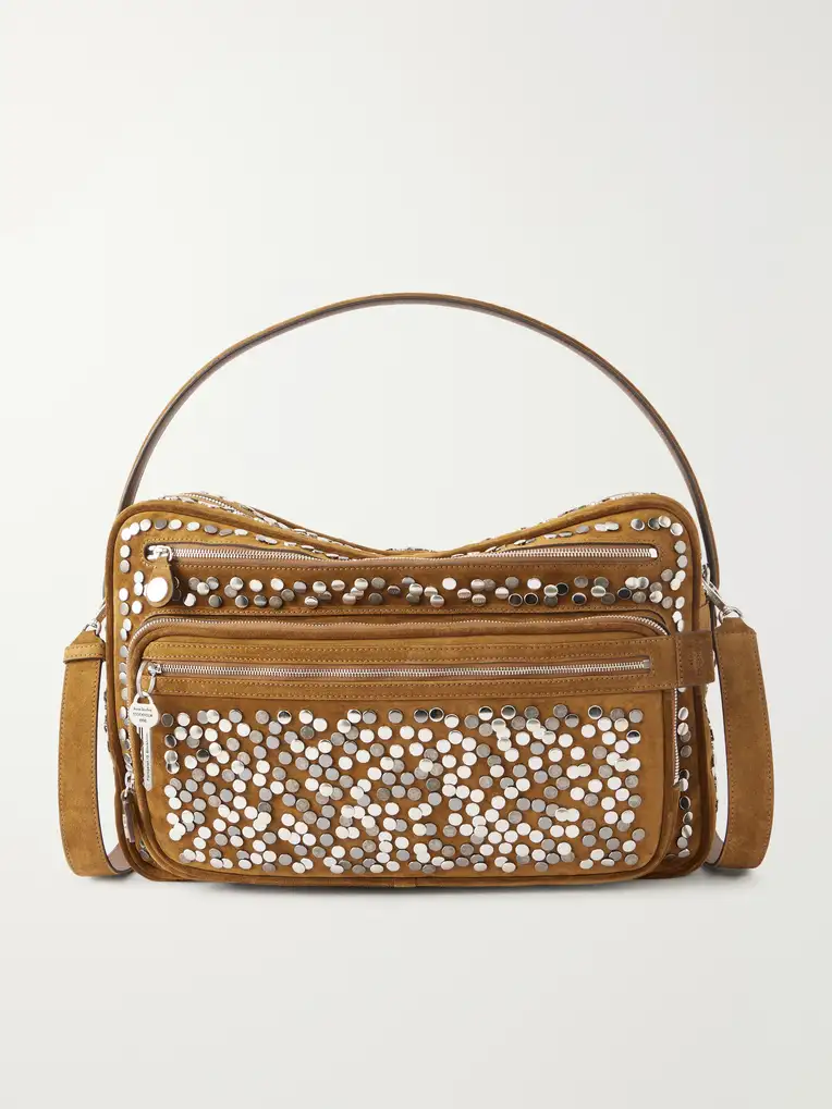 ACNE STUDIOS Camero Camera Embellished Suede Shoulder Bag
